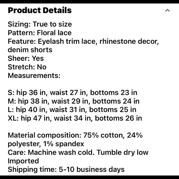 Least rhinestone shorts with lace - Picture 7 of 7